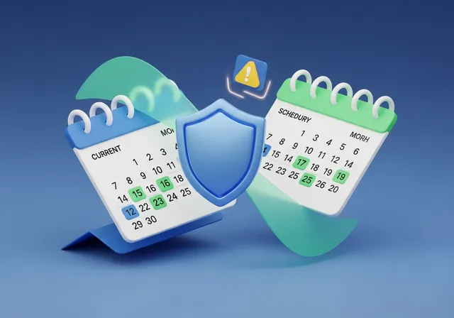 3D illustration of calendar intersecting with a warning notification for holiday detection